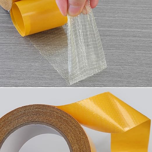 QDiShi Double Sided Heavy Duty Mounting Tape, Universal High Tack Strong Wall Adhesive with Fiberglass Mesh, Multipurpose Tape, High Stickiness Strong Thin Fabric Carpet Tape (2in x 66ft)