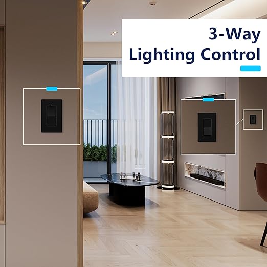 LIDER Dimmer Paddle Switch for Dimmable 300W LED/CFL Lights, 1-Pole or 3-Way, 120 V, Modern Upgrade, UL Listed, Wall Plate Included, Black