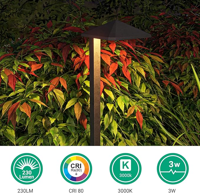 EDISHINE Pyramid Low Voltage Landscape Lighting, 3W 230LM 3000K 50,000 Hrs Waterproof LED Pathway Lights Wired, 12V Electric Outdoor Landscpae Path Light with Connectors, Aluminum Housing