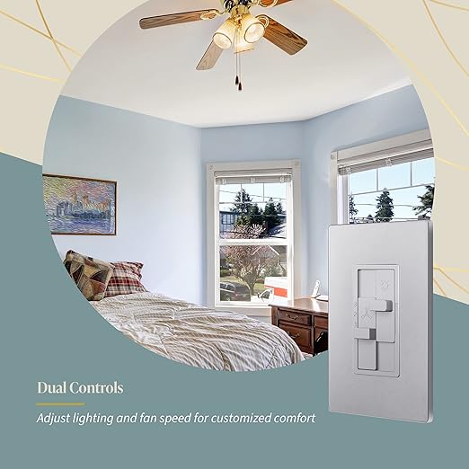 TOPGREENER Kalide Combo Dimmer Switch with 3-Speed Fan Control, Light and Fan Combination Switch, Single Pole, 2.5A, 200W LED/CFL, Neutral Wire Not Required, TGDSFS3-SV, Silver