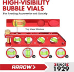 ARROW 6.3-Inch Torpedo Level, Magnetic Leveler with 0°/30°/45°/90° Bubbles, Top-view Windows, Aluminium Alloy Frame, Dual Metric and SAE Scales
