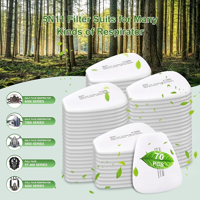 70PCS 5N11 Respirator Filter Cotton, Replacement Particulate Filter Cotton for 6200, 6502, 7502, 6800, and FF402 Series Respirator Mask, Respirator Filter Against Dust, Paint, Spray