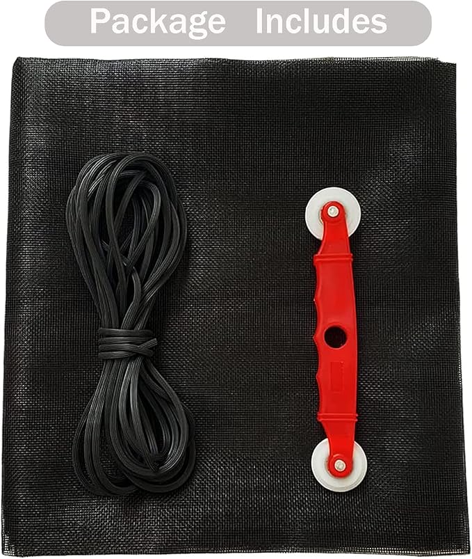 Window Screen Replacement Kit, 59'' x 106'' Fiberglass Screen Mesh with Rolling Tool and Screen Retainer Spline, DIY Adjustable Screen Door Mesh for Window, Door and Patio, Black