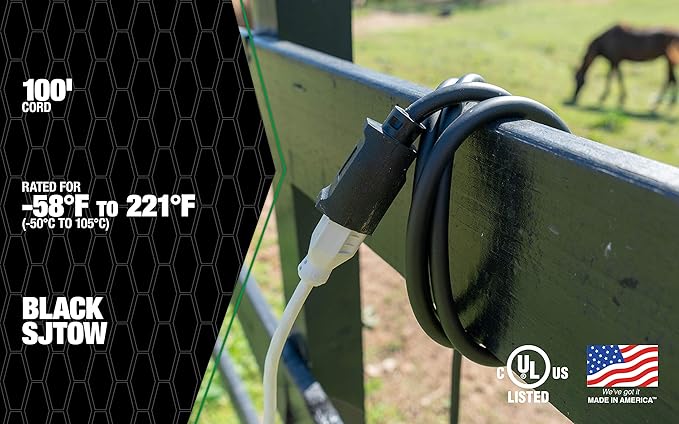 Southwire AgriPro 12 Gauge Heavy Duty Extension Cord - All-Copper Wire - Extra Durable Molded Plug - Cold Weather Rated - Oil & Chemical Resistant - UL Listed - Farm & Workshop Ready - 100 Feet