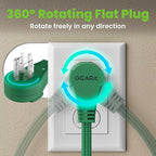 GEARit 360 Rotating Flat Plug Extension Cord with 3 Outlets (20ft, Green) 16AWG/13A 3 Prong Wire, Outlet Saver for Home Office Dorm Room Essentials, ETL Certified