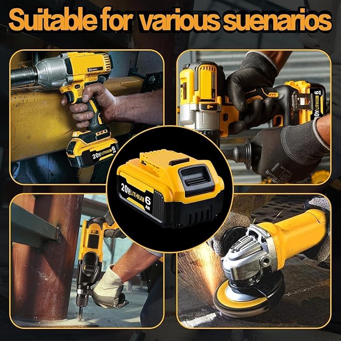 2-Pack 6.0Ah High Capacity Replacement for Dewalt 20V Max Tools, Compatible with Dewalt 20 Volt Lithium Battery DCB200 DCB201 DCB203 DCB204 DCB206 DCB207 DCB180 DCB181 Cordless Power Tools