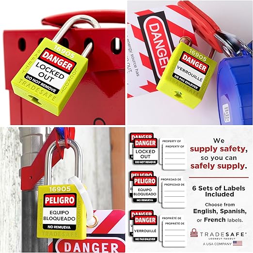 TRADESAFE Lockout Tagout Locks Set - 10 Yellow Loto Locks, Lockout Locks Keyed Different, 2 Keys Per Lock, OSHA Compliant Lock Out Tag Out Padlocks, Safety Padlocks for Electrical Lockout Tag Out Kits