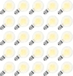 50 Pack G40 Light Bulbs Replacement, 120V 5W Clear Globe G40 Outdoor String Lights Bulbs Replacement, C7 or E12 Candelabra Base Wax Warmer Light Bulbs, 2200K Warm White Vintage Incandescent Bulbs