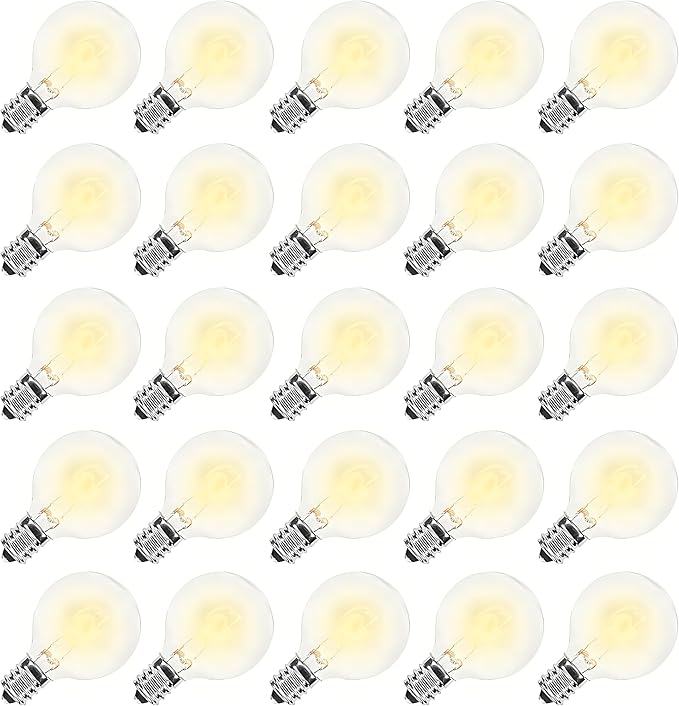 50 Pack G40 Light Bulbs Replacement, 120V 5W Clear Globe G40 Outdoor String Lights Bulbs Replacement, C7 or E12 Candelabra Base Wax Warmer Light Bulbs, 2200K Warm White Vintage Incandescent Bulbs