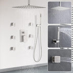 Enga Shower System with Body Jets 12 Inch Ceiling Mounted Rain Shower and Handheld Sprays Brass Full Body Massage Spa Jets Contain Rough-in Shower Valve, Brushed Nickel