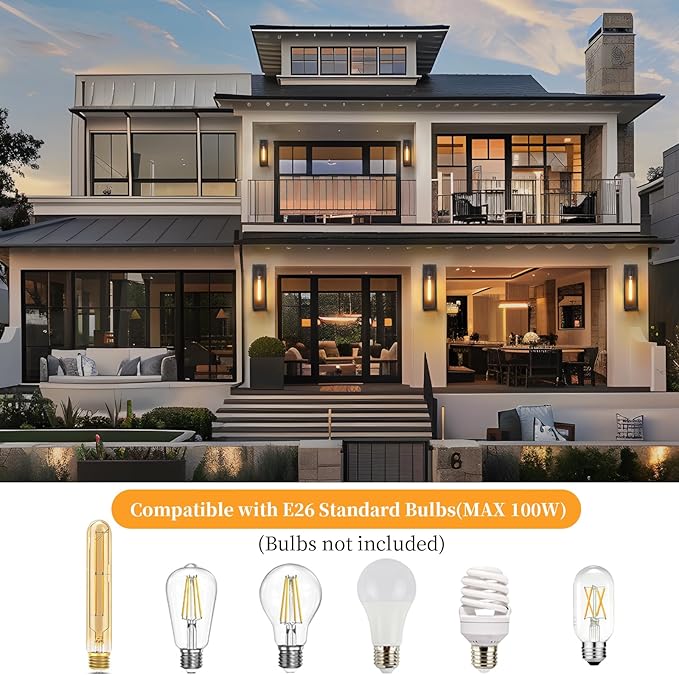 16'' Large Outdoor Wall Lights Exterior 2Pack, Waterproof Matte Black Exterior Lighting Fixtures Wall Mount, Front Porch Lights Outdoor Wall Sconces Exterior Coach Lights for Garage