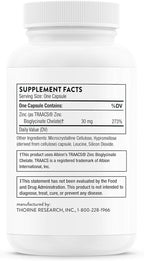 Thorne Zinc Bisglycinate 30mg - Daily Support for Skin, Eye & Immune System Health with Zinc Supplement Capsules - 60 Capsules