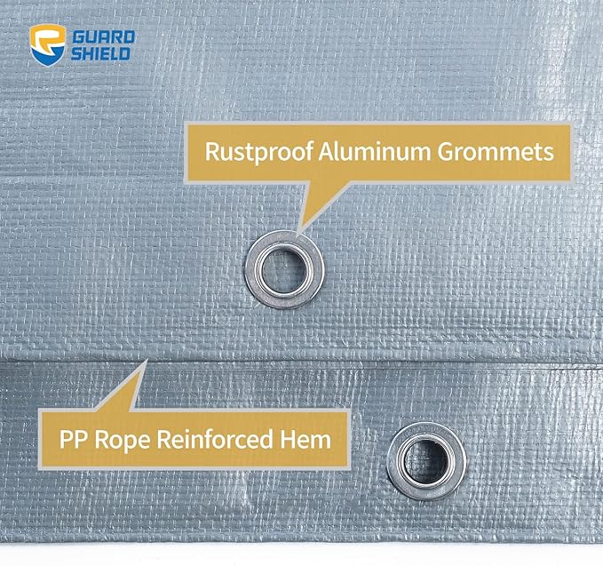 GUARD SHIELD Heavy Duty Tarp 16x20 Feet Silver Multi Purpose Thick Waterproof Poly Tarp Cover 10mil