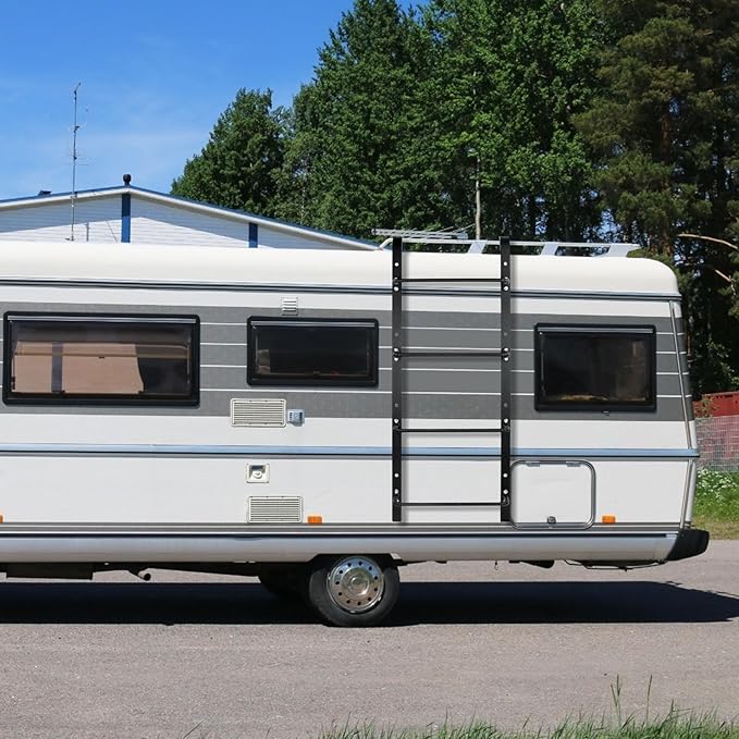 4-Rung Window Well Ladder Hooked, Heavy Duty Steel Fire Escape, Powder-Coated Basement Egress Wall Mounted, 45.2" Lx17.9 W, Black