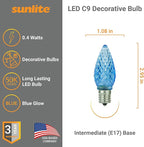 Sunlite 40463 LED C9, Holiday Decorative Light Bulb, 0.4 Watts, E17 Intermediate Base, Faceted Christmas-Lights; Nightlight, Blue, 24 Count