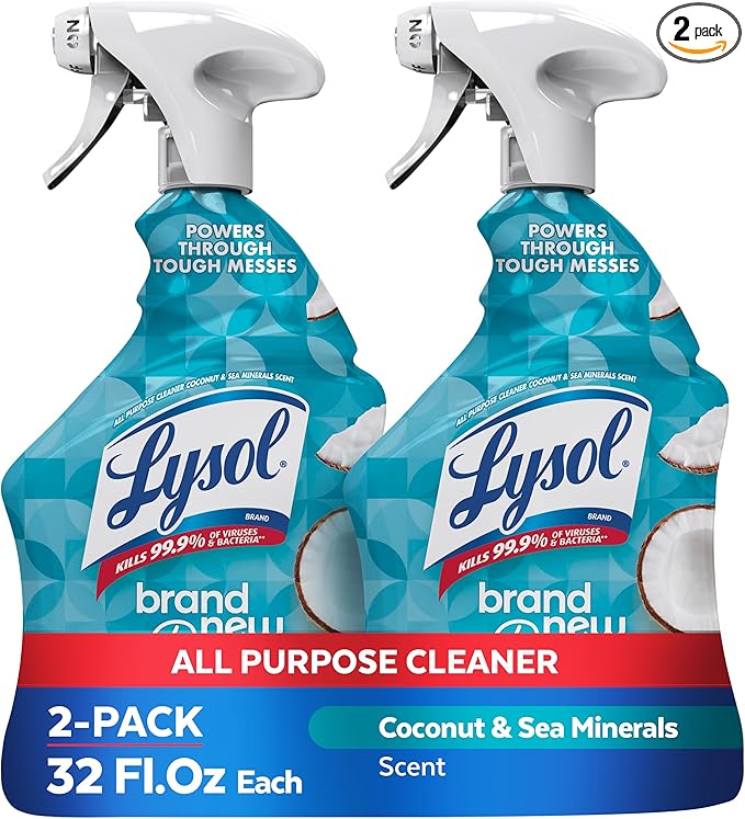 Lysol All Purpose Cleaner Spray, Multi-Purpose Disinfecting Spray, Kitchen & Bathroom Cleaner, Coconut & Sea Minerals 32 oz (Pack of 2)