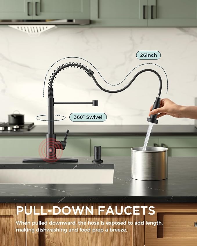 FORIOUS Touchless Kitchen Faucet Black, Smart Motion Sensor Spring Sink Faucet with Pull Down Sprayer Commercial Contemporary Hands-Free for Pot Filler, Farmhouse Camper Laundry Camper