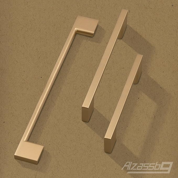 Alzassbg 5 Pack Champagne Copper Cabinet Pulls, 3-3/4 Inch(96mm) Hole Centers Rectangle Cabinet Handles Kitchen Pulls for Drawers and Cabinets AL3051SCG