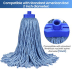 Matthew Cleaning Screw-on Heavy Duty Cotton Wet Mop Replacement Heads(Blue, Medium,6 Pack) with 2 Pack Microfiber Cloth for Residential & Commercial Floor Cleaning Use- Fit Standard American Screw