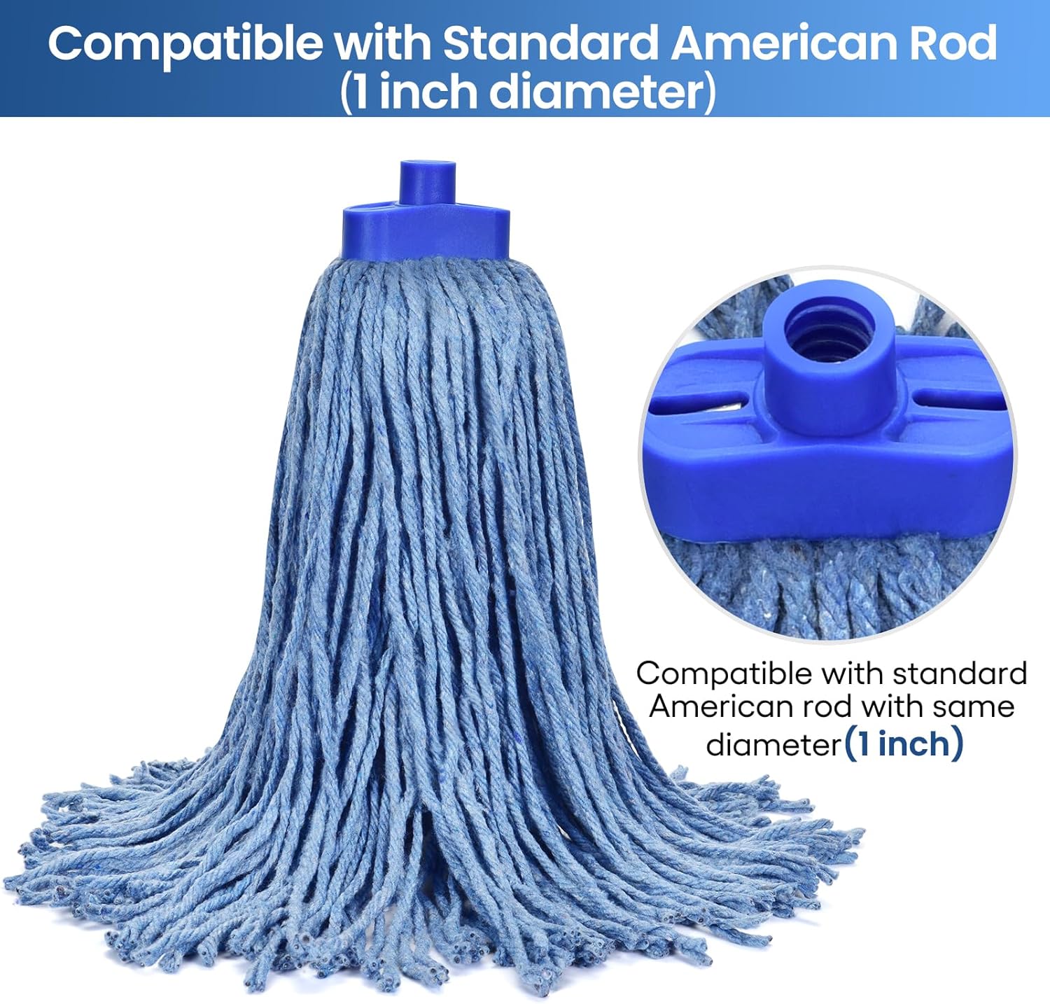 Matthew Cleaning Screw-on Heavy Duty Cotton Wet Mop Replacement Heads(Blue, Medium,6 Pack) with 2 Pack Microfiber Cloth for Residential & Commercial Floor Cleaning Use- Fit Standard American Screw