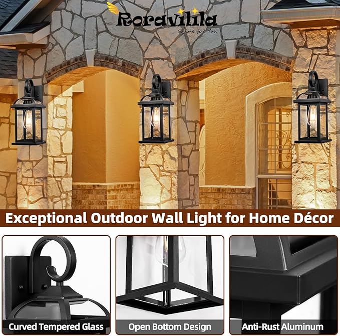 Black Exterior Light Fixtures 2-Pack, Anti-Rust Aluminum Outdoor Wall Lights for House Porch Lights IP65 Waterproof Clear Glass Outdoor Sconces Wall Mount Wall Lanterns, Matte Black
