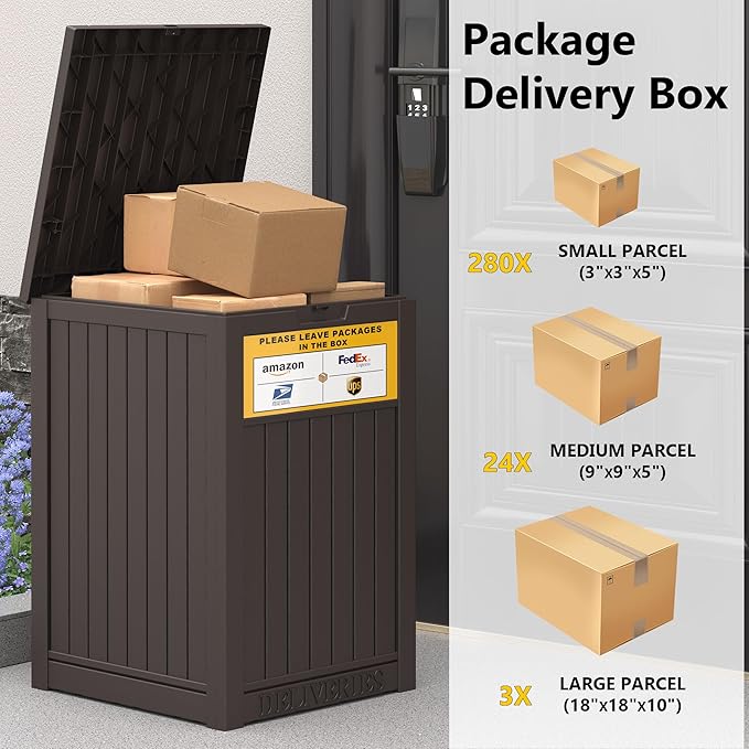 Package Delivery Box for Porch with Sign,48 Gallon Outdoor Storage with Lockable Secure, Large Double Wall Resin Outdoor Package Delivery and Waterproof