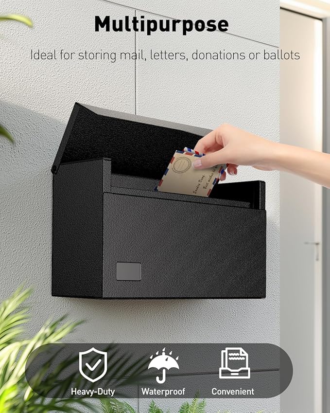 Uniclife Wall Mount Mailbox for Outside, Large Metal Mail Box for Home, Heavy Duty Modern Post Box Letters Drop Box for Outdoor Office (No Lock)