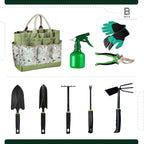 Gardening 9-Piece Heavy Duty Carbon Steel Gardening Tool Set – Rust-Proof, Ergonomic Non-Slip Handles with Durable Storage Tote Bag – Ideal Garden Gift by BRSS