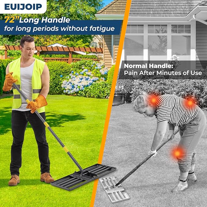 Heavy Duty Lawn Leveling Rake 30x10 with 70" Adjustable Handle - Commercial Grade Landscape Grading Tool, Foldable Yard Leveler for Soil Sand & Topdressing | Stainless Steel + Ergonomic Design