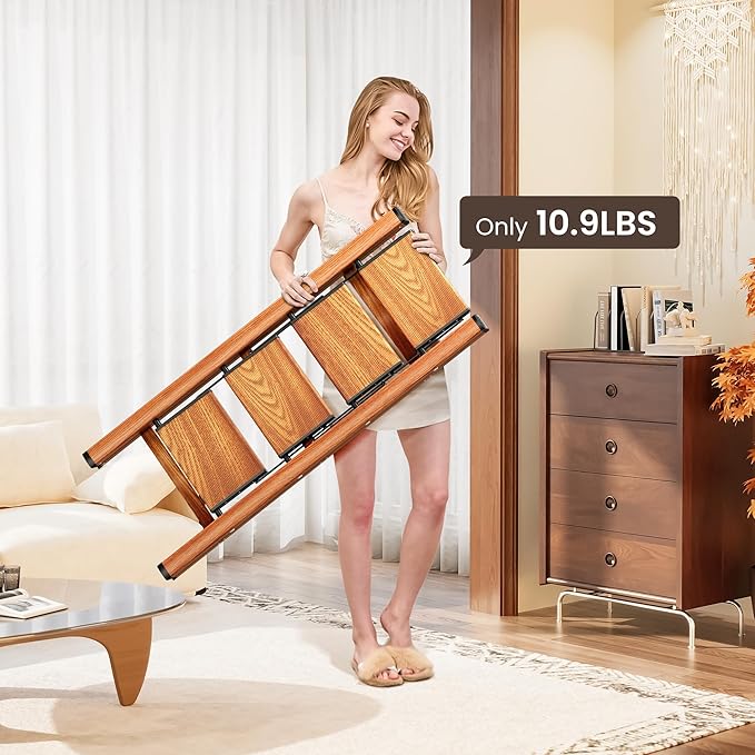 GameGem 4 Step Ladder, Folding Step Stool with Anti-Slip Wide Pedal, Aluminum Material Lightweight Yet Sturdy, 300 Lbs Load, Cute Modern Apperance for Indoor Household Spaces