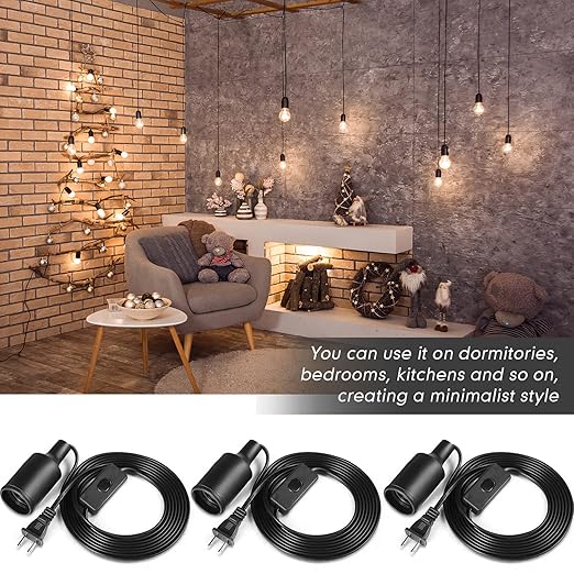 10 Pack Hanging Light Cord Pendant Light Cord with Switch Light Socket Extension Light Bulb Socket Cable Lamp Kit for E26 E27 Lamp Socket Lantern (Black,9.8 Feet)
