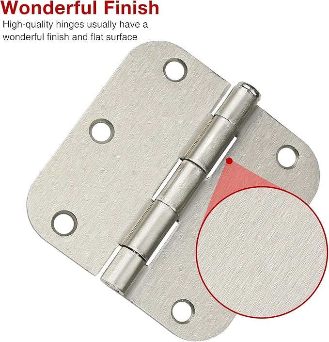 18 Pack Interior Satin Nickel Door Hinges Brushed 3.5 Inch x 1/2" Rounded 5/8 Radius for Doors 3 ½ Inch Heavy Duty Steel Iron Hardware Fittings House Villa Cando Loft Room Ironmongery Sliver Hinge
