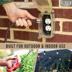 3 Outlet Brown Outdoor Extension Cord 50 ft, SJTW Heavy Duty 16 Gauge Extension Cord Multiple Outlets 3 Prong, 13 AMP Weatherproof Exterior Electrical Cable for Landscaping, Deck, Patio