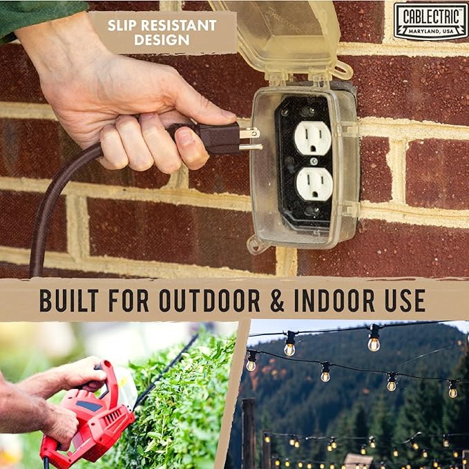 75 ft Brown Outdoor Extension Cord 3 Outlet Triple Tap, 16/3 SJTW Heavy Duty 16 Gauge Exterior Extension Cord with Multiple Outlets 3 Prong, Weatherproof Cable for Landscaping, Deck, Patio