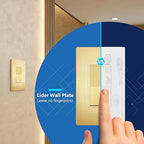 LIDER Brushed Gold Minimalist Design Decorator Switch, Frameless Paddle Wall Light Switch, On/Off Rocker Switch, 3-Way or Single Pole, Residential Grade, UL Listed, 3 Wire, 15A 120-277VAC