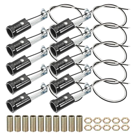PATIKIL Candelabra Base Lamp Holder Light Socket, 10pcs UL Listed Keyless E12 Bulb Socket with 9.8" Wire Leads for E12 Incandescent LED Light Bulbs, 2.4" Tall