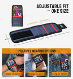 HiRui Magnetic Wristband for Tools – Ultra-Strong 15 Neodymium Magnets Hold Screws, Nails & Bits, Dual Pockets – Hands‑Free for DIY, Home Repairs, Auto – Gift‑Ready for Dad, Husband, Grandpa (Blue)