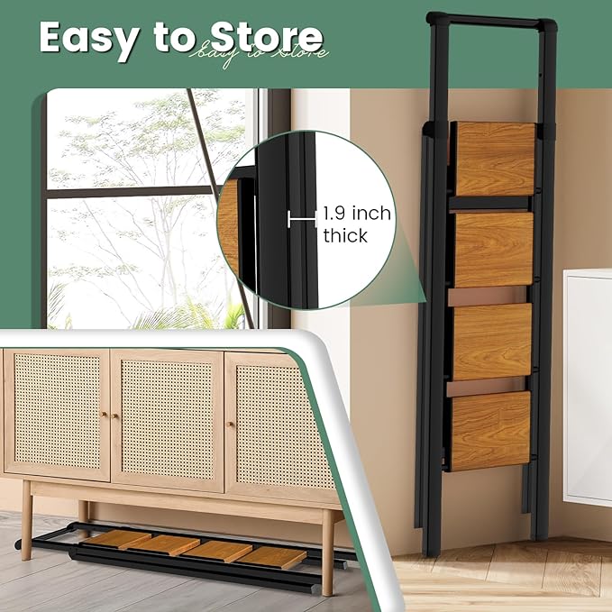 Step Ladder 4 Step Folding Kitchen Step Stool for Adults, Ladders for Home