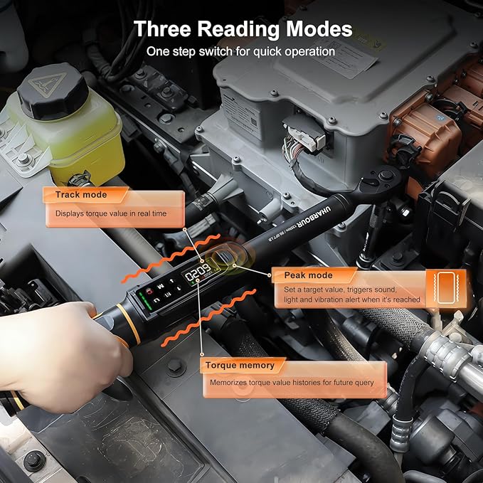 Digital Torque Wrench 3/8 Drive, 1.5-99.5 ft-lbs./6.8-135Nm Range, Electric Torque Wrench with Dual Direction Ratchet, ±1% Accuracy with Vibration, Buzzer and LED Alert