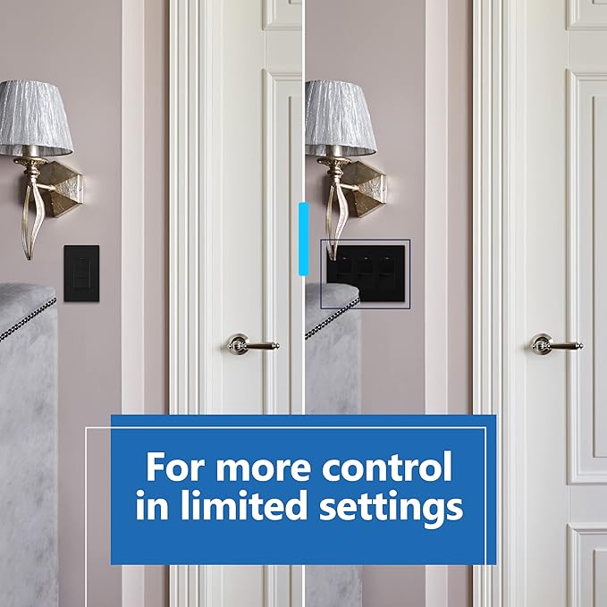 LIDER Minimalist Design Matte Finish Lighted Triple Switch, Combination Frameless Decorator Switch with Locator Light, Ground Terminal, Single Pole, 15A 120-277V, UL Listed, LCS3-1P-BK, Black