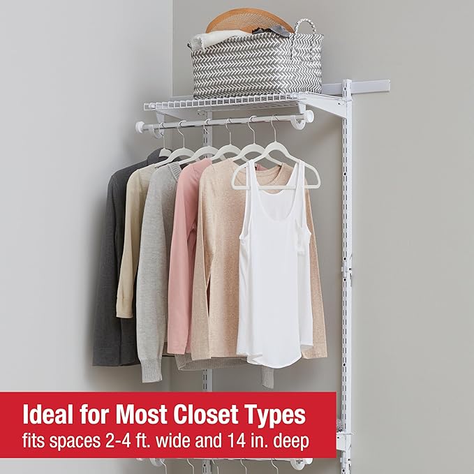 Rubbermaid Configurations Custom Closet Kit 2-4 Ft. Adjustable Metal Wire Shelving White Finish Expandable Organization System Hardware Included for Home Closet/Pantry/Laundry/Mudroom