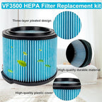 VF3500 HEPA Filter Replacement for Ridgid Shop Vacuum 3/4/4.5 Gallon Wet Dry Portable Vacuums,3-Layer Filters for Ridgid WD3050, WD4070, WD4080, WD4522, WD 4050, 4000RV, 4500RV (2 PACK)