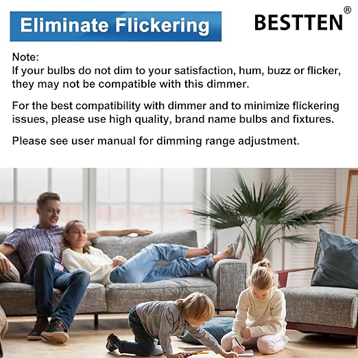 BESTTEN Super Slim Dimmer Light Switch, Quiet Rocker, Max 300W LED, CFL, 600W Incandescent, Single Pole or 3 Way Dimmable Switch with Screwless Wallplate, ETL Listed, 3 Pack, White