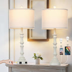 27.5" Tall Table Lamp for Living Room Set of 2, Vintage Farmhouse Table Lamps with USB C+A Ports, 3-Way Dimmable Touch Bedside Lamps, Tradition Bedroom Lamps for Nightstand Side End Table Desk, White