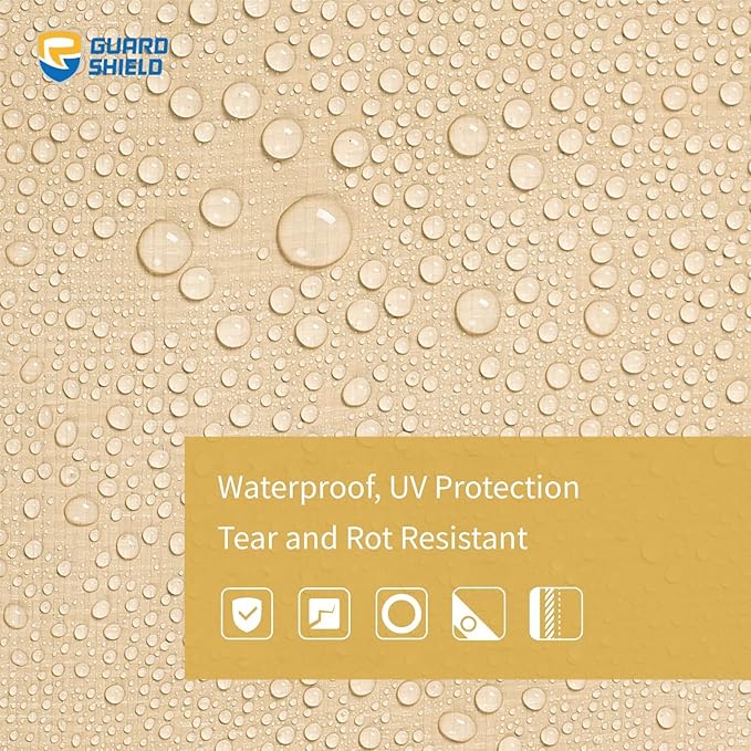 GUARD SHIELD Beige Tarp Heavy Duty Waterproof 10x10 Feet Outdoor Poly Tarps Cover Square Thick UV Resistant Canopy Tarpaulin with Grommets 10mil