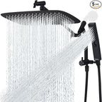 G-Promise All Metal 14 Inch Shower Head with Massage Mode Handheld, Rain Shower Head with Handheld Spray Combo, 3-Way Diverter with Pause Setting, 12 Inch Adjustable Extension Arm (Matte Black)