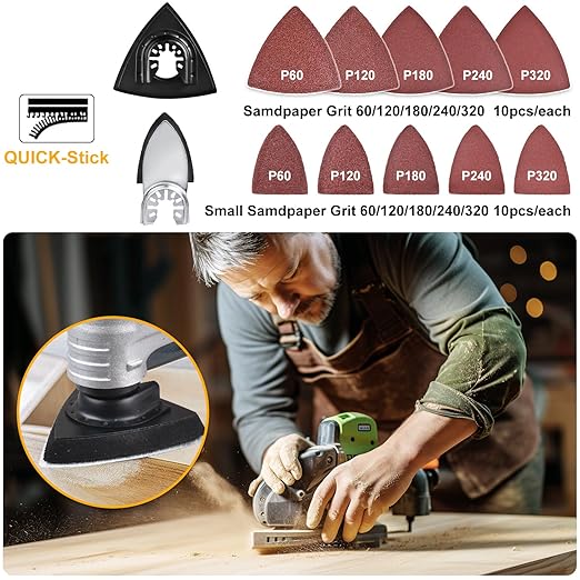 PECHAM 128PCS Oscillating Tool Blade, Wood Metal Cutting and Sandpaper Oscillating Tool Accessories with Titanium Quick Tooth Japanese Tooth Multitool Blade Fit More Oscillating Tools