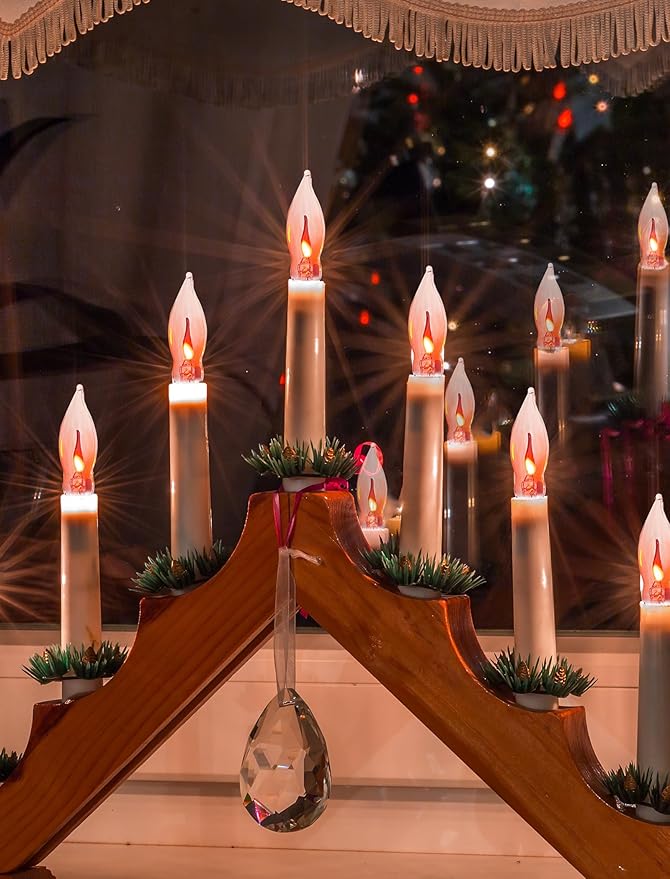 Abeja 12 Pack Flicker Light Bulb, Realistic Flame Shaped Bulb for Christmas & Halloween Candelabra Light Bulbs & String Light Replacement 1w, 120 Volt E12 Flame Candelabra Light Bulbs