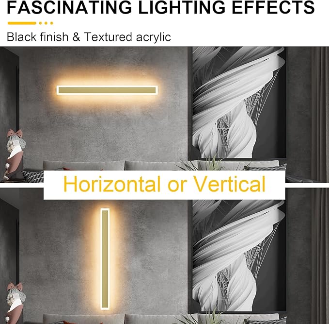 Aipsun Outdoor Wall Sconce 30W LED Modern Porch Patio Wall Light Fixture Gold Exterior Wall Lights Long Strip Frosted White Acrylic 3000K for House Living Room Corridor(2 Packs)