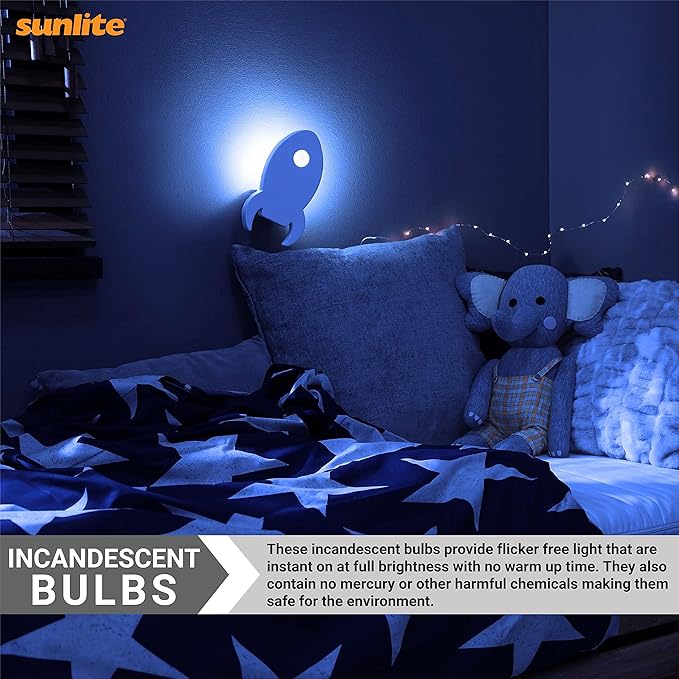 Sunlite 01053 7C7 Incandescent Bulb, 7 Watt, Candelabra E12 Base, C7 Small Night Light, Colored Bulb, Blue, 12 Count